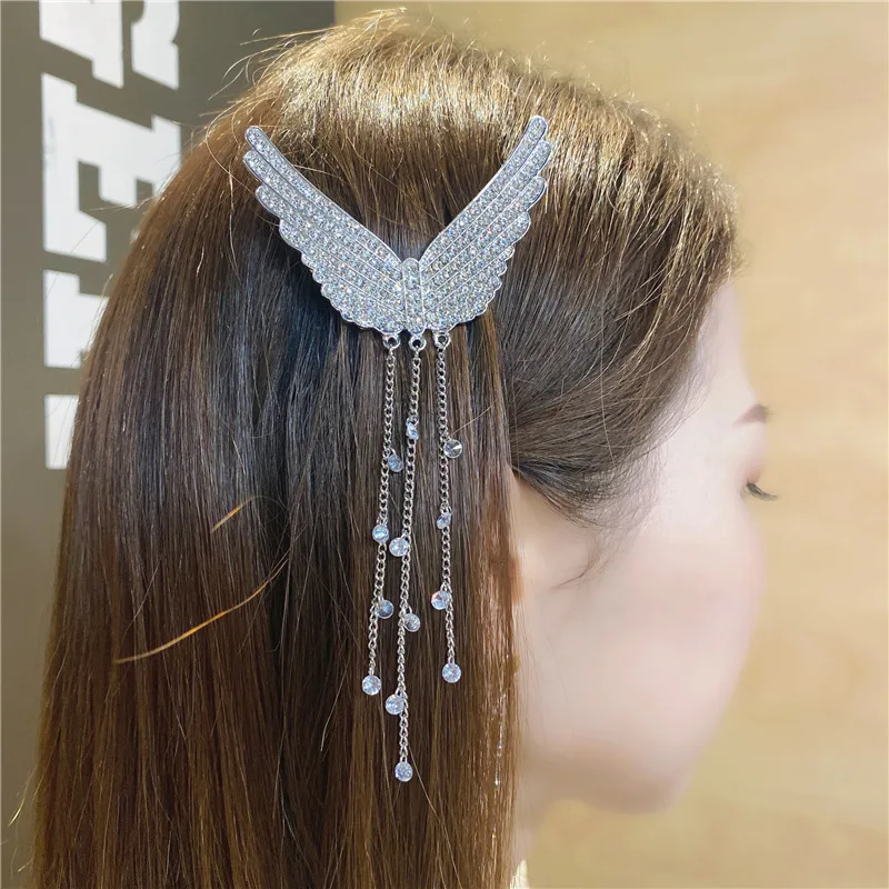 Women Luxury Rhinestone Pearl Butterfly Chain Tassel Hair Clips Headdress Barrettes Hairpin Headband Hair Accessories Hair Bows