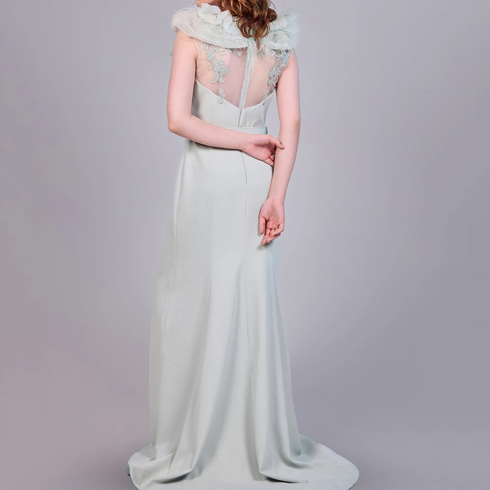 

Вечерние платья русалки по индивидуальному заказу, длиной до пола, с v-образным вырезом, без рукавов, платье для выпускного вечера, модное драпированное вечернее платье с рюшами и перьями