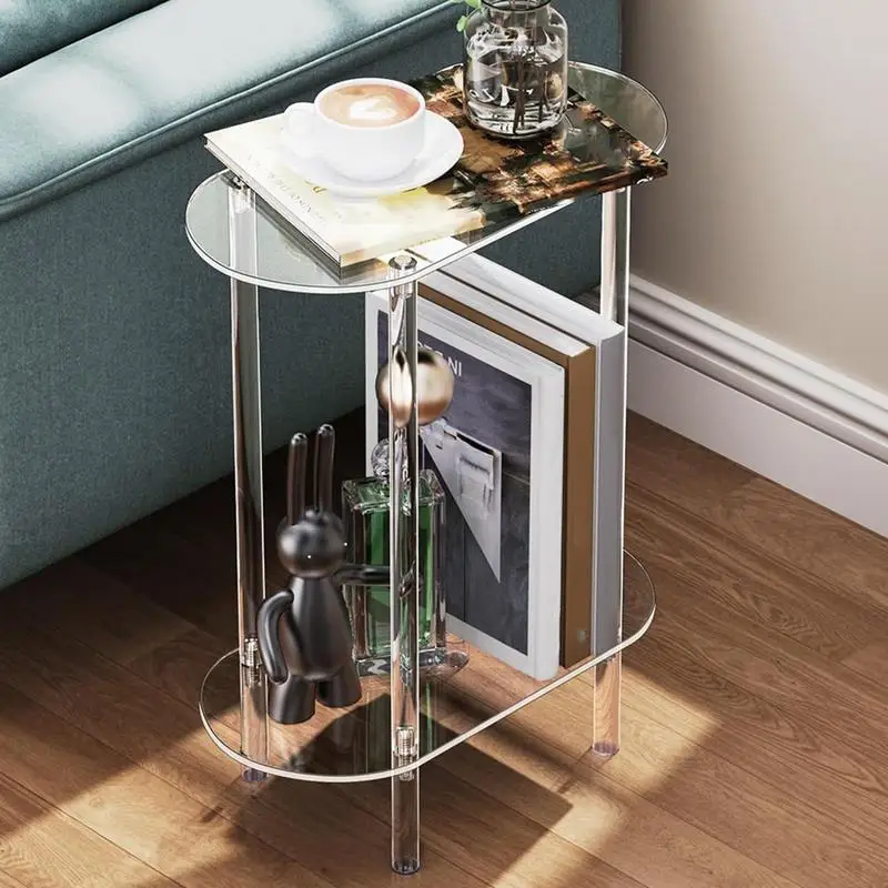 

2 Tier Acrylic Side Table Transparent Coffee Table Clear Drink Table Small Oval Slim Side Table Nightstand Living Room End Table