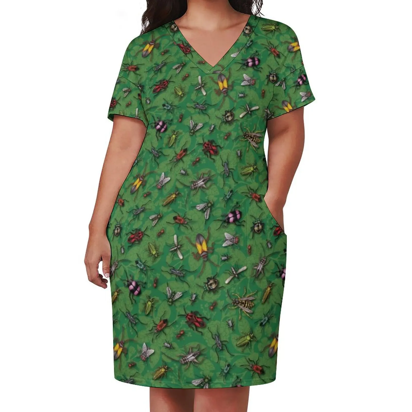 Bugs & Insects on Green Floral Background Loose Pocket Dress dresses for prom ladies dresses for special occasions