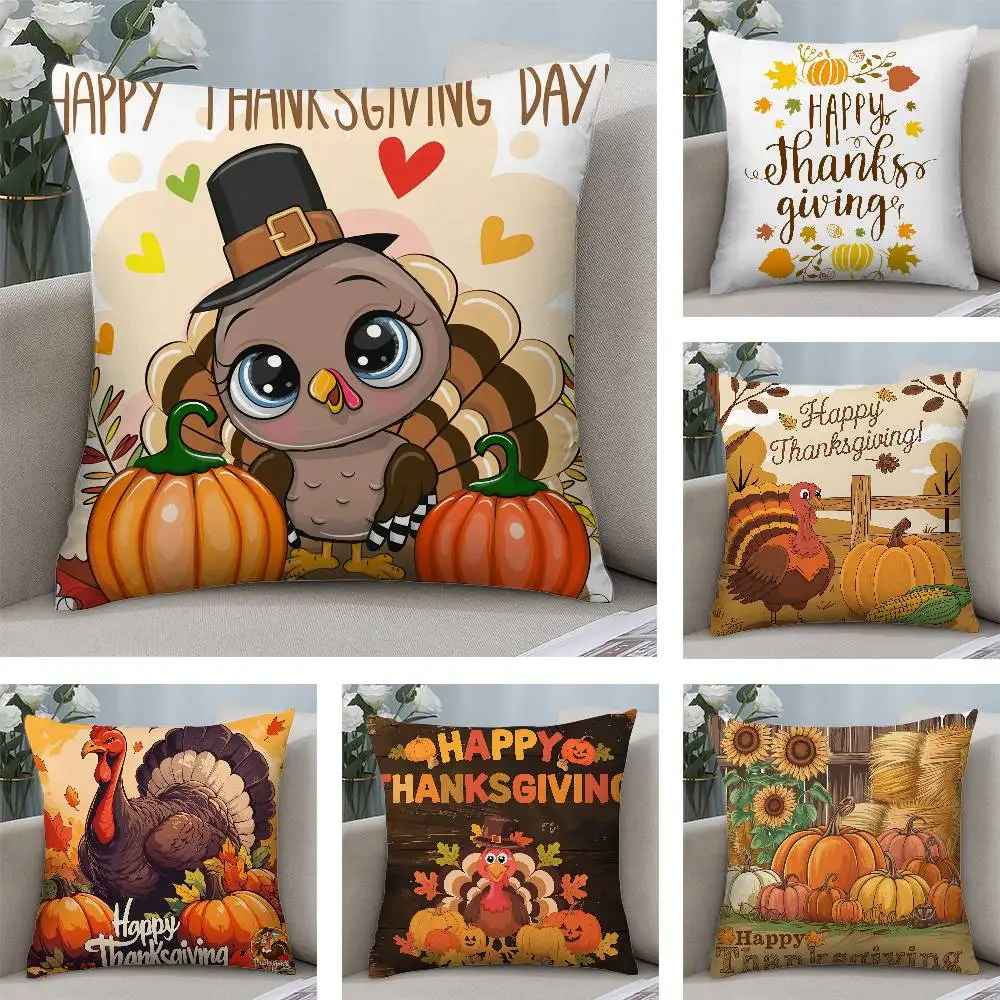 

Thanksgiving Day Pillow Case Plush Fabric Soft Pillowcase Double Sided Print Cushion Cover Household Gifts