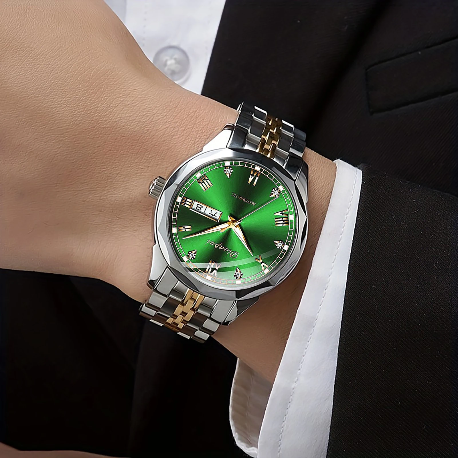 Dianpai Sunday Night Glow حزام من الفولاذ المقاوم للصدأ ساعة ميكانيكية أوتوماتيكية ساعة يد رجال الأعمال العصرية #5