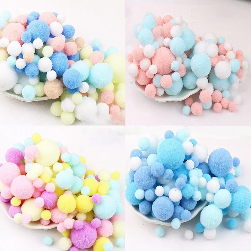 Pompones multicolores de 8-30mm, bolas de pompones suaves y esponjosas para chico, manualidades creativas, decoración de boda, suministros de