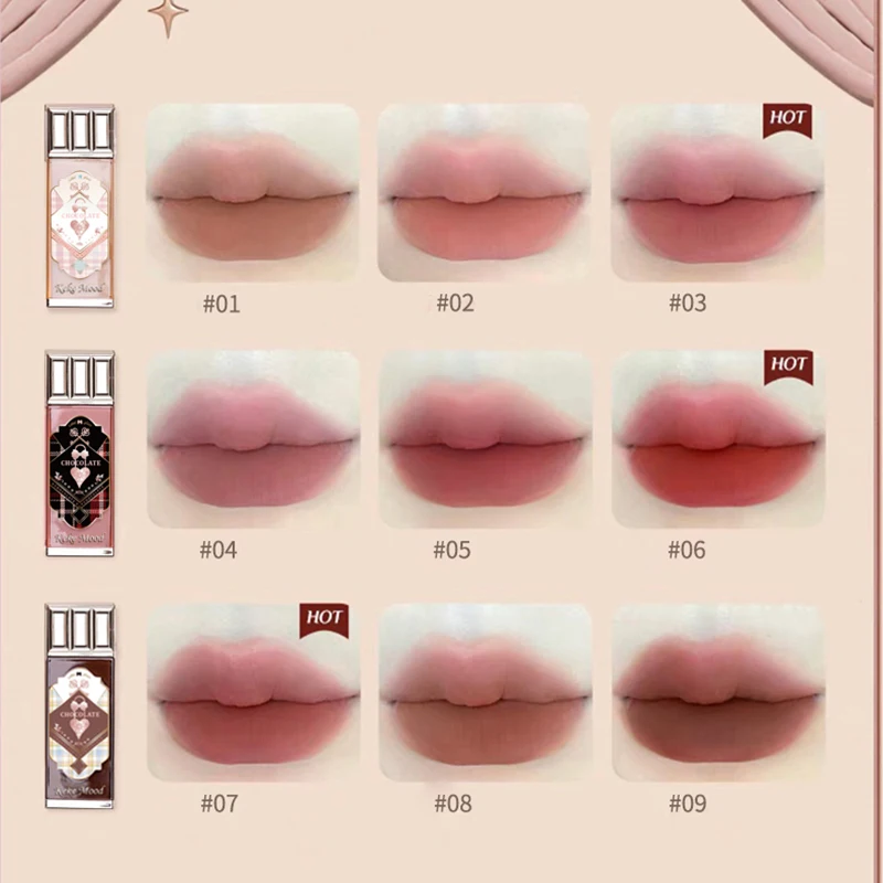 9 Colors Retro Red Lip Gloss Sweety Matte Liquid Lipstick Choccy Velvet Lip Mud Lasting Nude Lip Glaze Pink Lip Makeup Tint