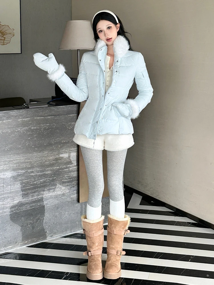 REDDACHiC فو الفراء طوق المرأة أسفل سترة فروي الأصفاد قفازات ضئيلة كامل البريدي اقتصاص معطف مبطن كوريا ملابس خارجية الشتاء غير رسمية #4