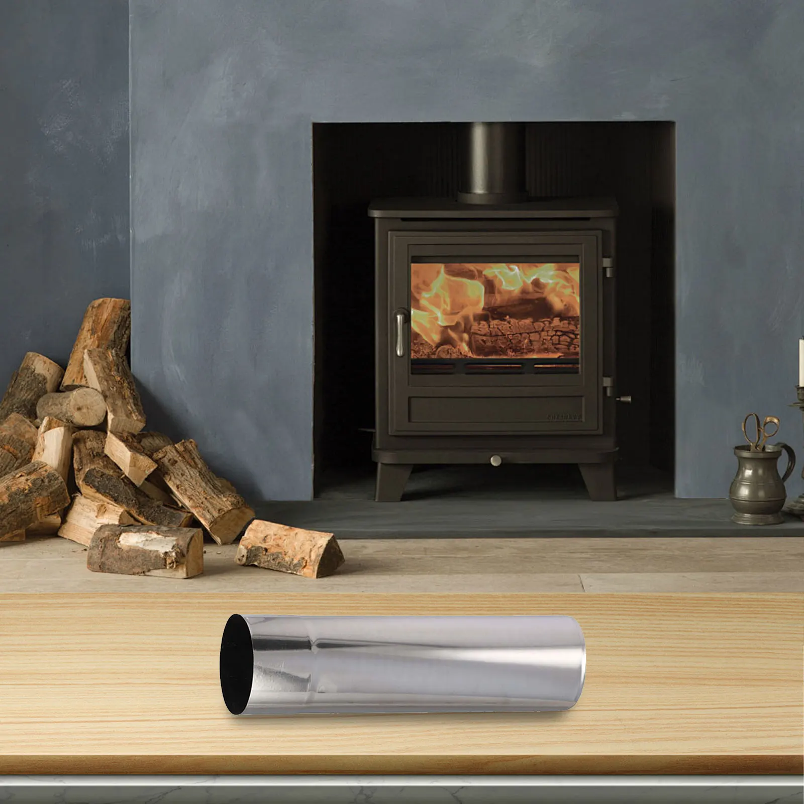 Stainless Steel Chimney Flue Liner Stove Pipe 87-100mm Diameter For Heating Appliances, 0.2-0.5m Length Silver