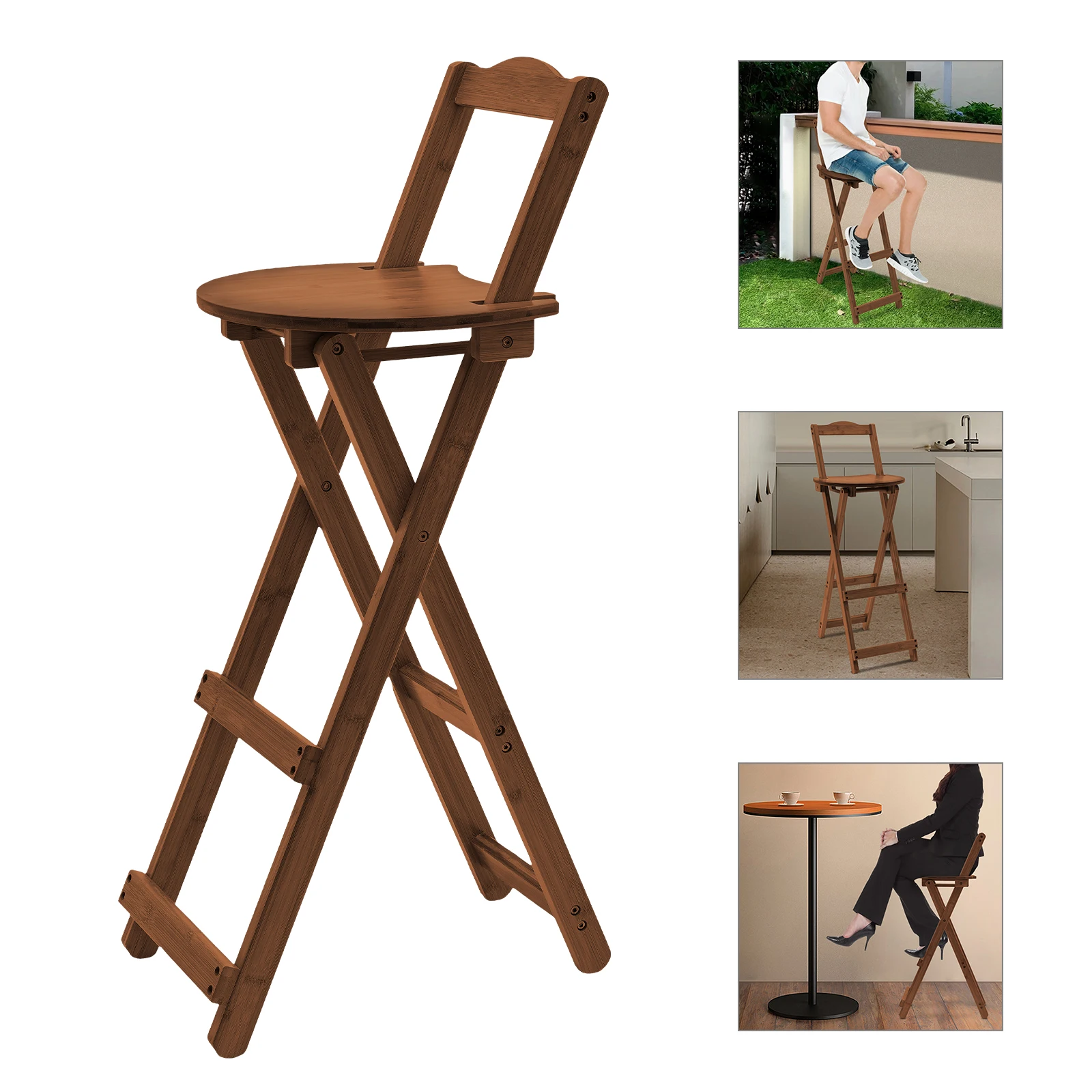 

29.53-Inch Bamboo Bar Stool with Backrest, 198.42 lbs Capacity, Rounded Seat, No Assembly Needed, Ideal for Kitchen, Bar, or Din