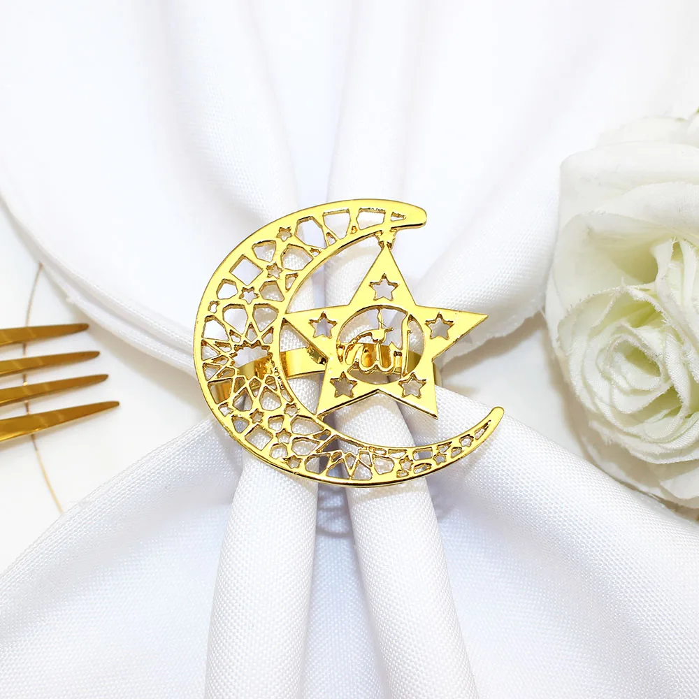 12Pcs Gold Napkin Rings Moon and Star Metal Napkin Holder Ramadan Napkin Rings Muslim Table Decoration (Gold) ERH218