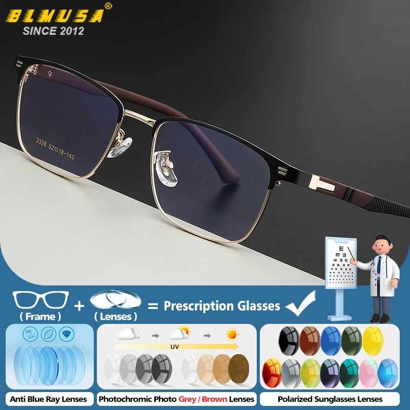 

BLMUSA Classic Progressive Prescription Glasses Men High Quality Retro Anti Blue Light Optical Photochromic Myopia Eyeglasses