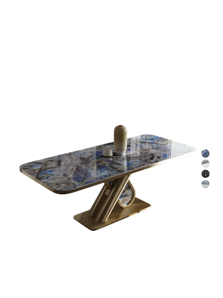 

Stone dining table light luxury modern simple home design villa high-end luxury stone rock plate dining table and chairs