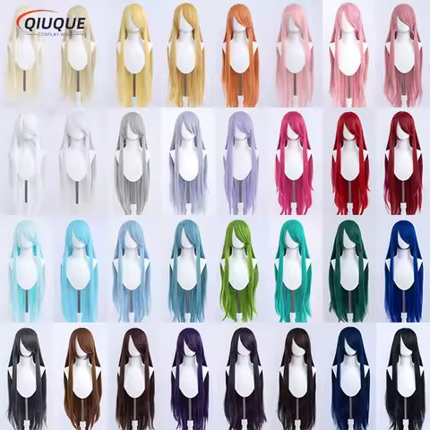 73 Colors 100cm Long Straight Cosplay Wig Anime Compatible Universal Omopinenet Heat Resistant Synthetic Hair Wigs + Wig Cap