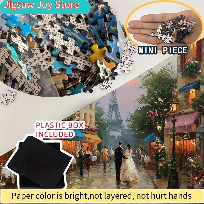 Caja de Rompecabezas de Papel Miniatura de la Torre Eiffel y Escena de Calle de París, 500 Piezas, 38x26cm (15x10.24in), Desafío para Adultos, Familiares y Amigos
