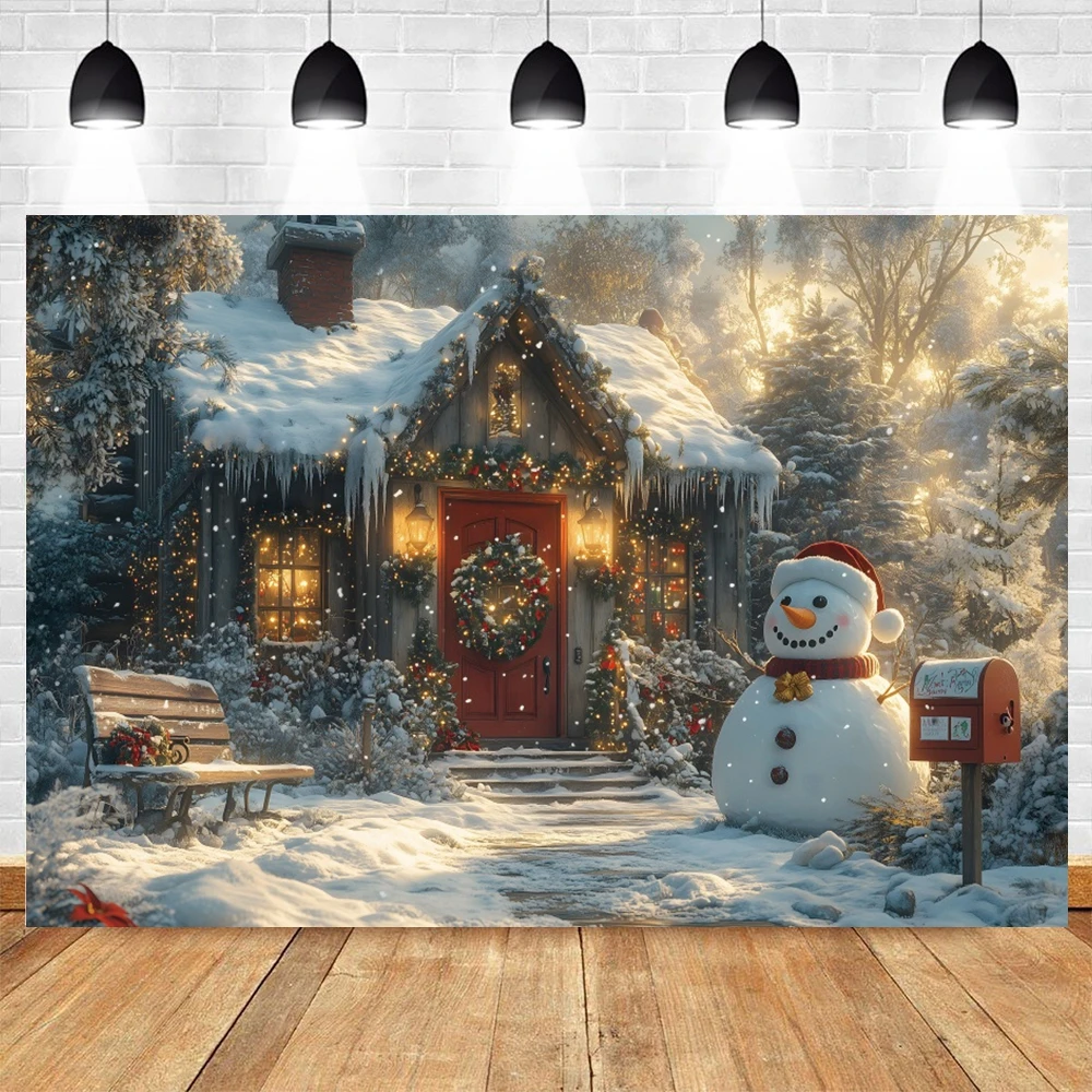 Winter Chirstmas Photography Backdrops Outdoor Snowflake Snowman Kids Family Portrait Photographic Decor Background Photozone