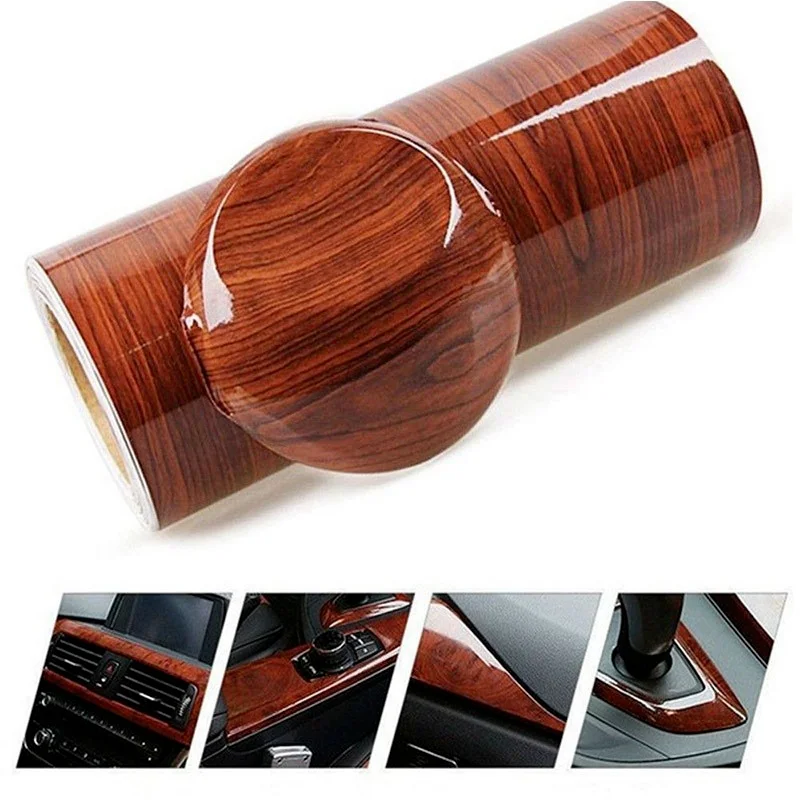 Pegatina autoadhesiva de protección para coche, película de bricolaje para decoración Interior de coche, grano de madera de alto brillo, accesorios