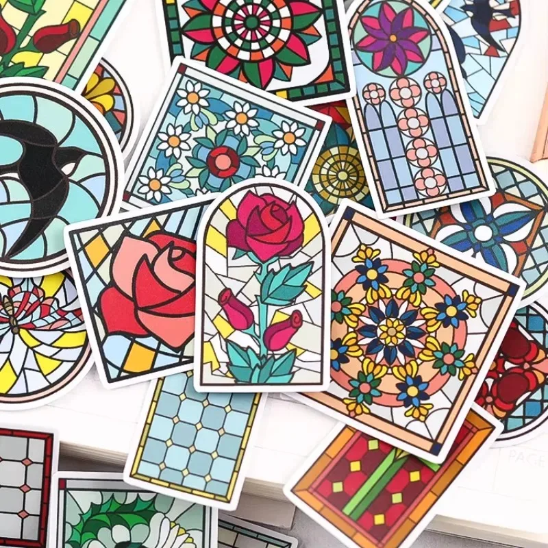 46pcs Retro Ins Glass Window Hand Account Sticker Mobile Phone Waterproof Small Sticker Cute Wind Set Material