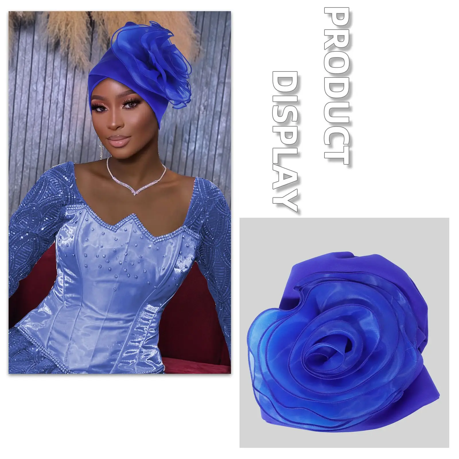 

2025 Women's Head Wraps Wedding Party Headpiece Muslim Headscarf Hat India Caps Exaggerated Big Flower African Turban Cap Mujer