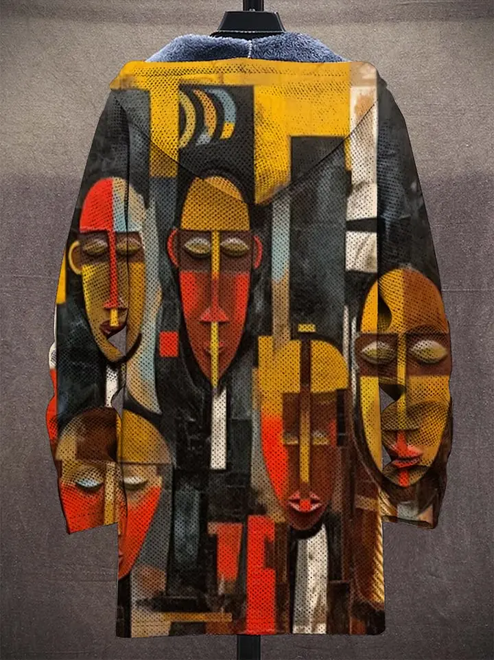 Tribal African Style Pattern Unisex Plush Thick Long-Sleeved Sweater Cardigan Coat Men's Thick Warm Jacket