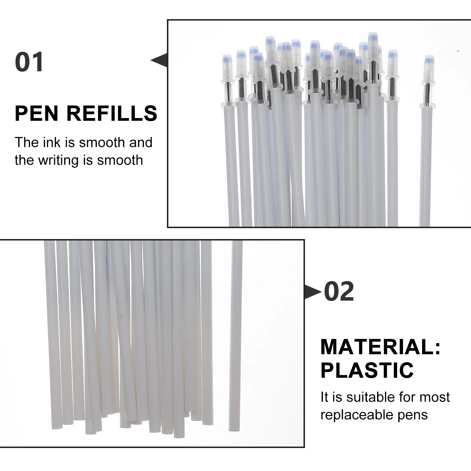 

100pcs 0.5mm Black Needle Tip Gel Pen Refills Ink Student Replacement Plastic Bold Smooth Writing
