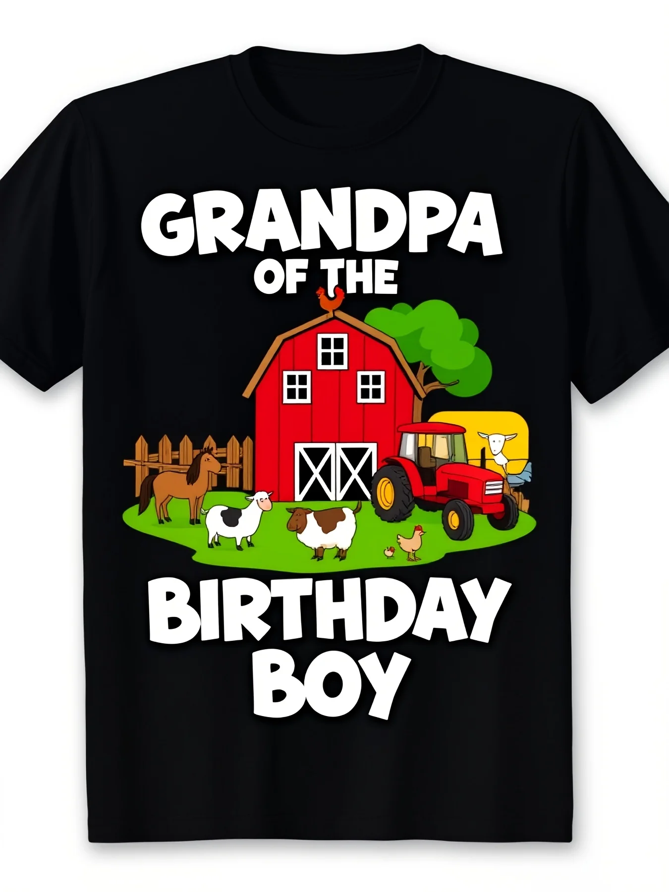 Men's Barnyard Birthday Farm Print TShirt Soft Breathable Tee Suitable for Men's with Chicken Horse Ideal Birthday Outfit or Casual FarmThemed Gift for Grandpa Lovers4pure Cotton Breathable Sweat-wicking and Soft Suitable for Daily Commutes Lounging