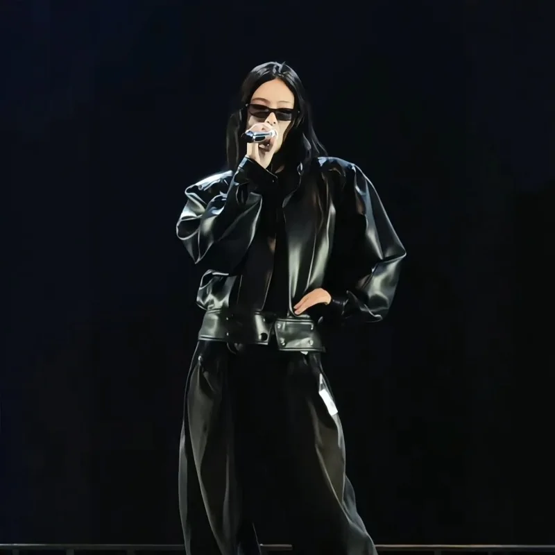 Jennie Vintage cintura acanalada ort Bla Jaet abrigo de cuero fino con pliegues para mujeres jóvenes temporada de otoño longitud Regular