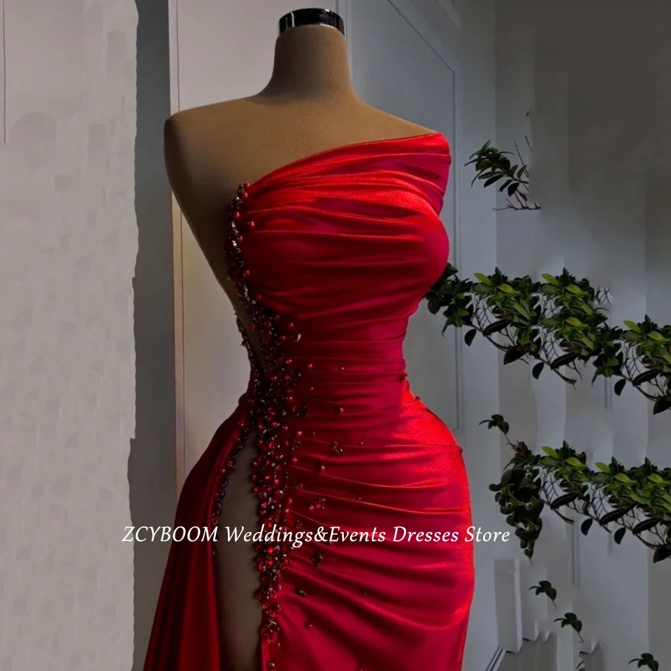 Encantador vestido de noche rojo con un solo hombro y abertura lateral, sirena hasta el suelo, cola de barrido, cremallera, vestido rom hecho a medida, 2025