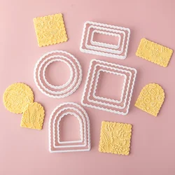 1Pcs Wavy Lace Cookie Cutter Mold Round Arch Rectangle Shaped Blessing Frame Fondant Cookie Cutting Die Baking Cake Decorations