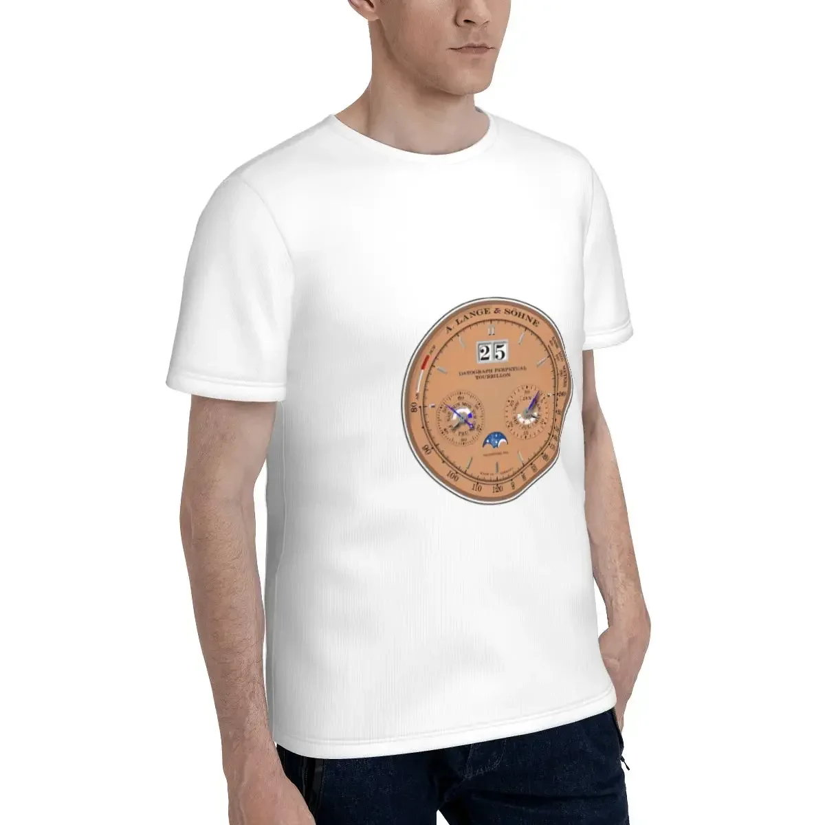 Lange & Sohne Datograph Dial T-Shirt for Men polyester T Shirts Men's Short Sleeve Crew Neck Summer Clothes Tops