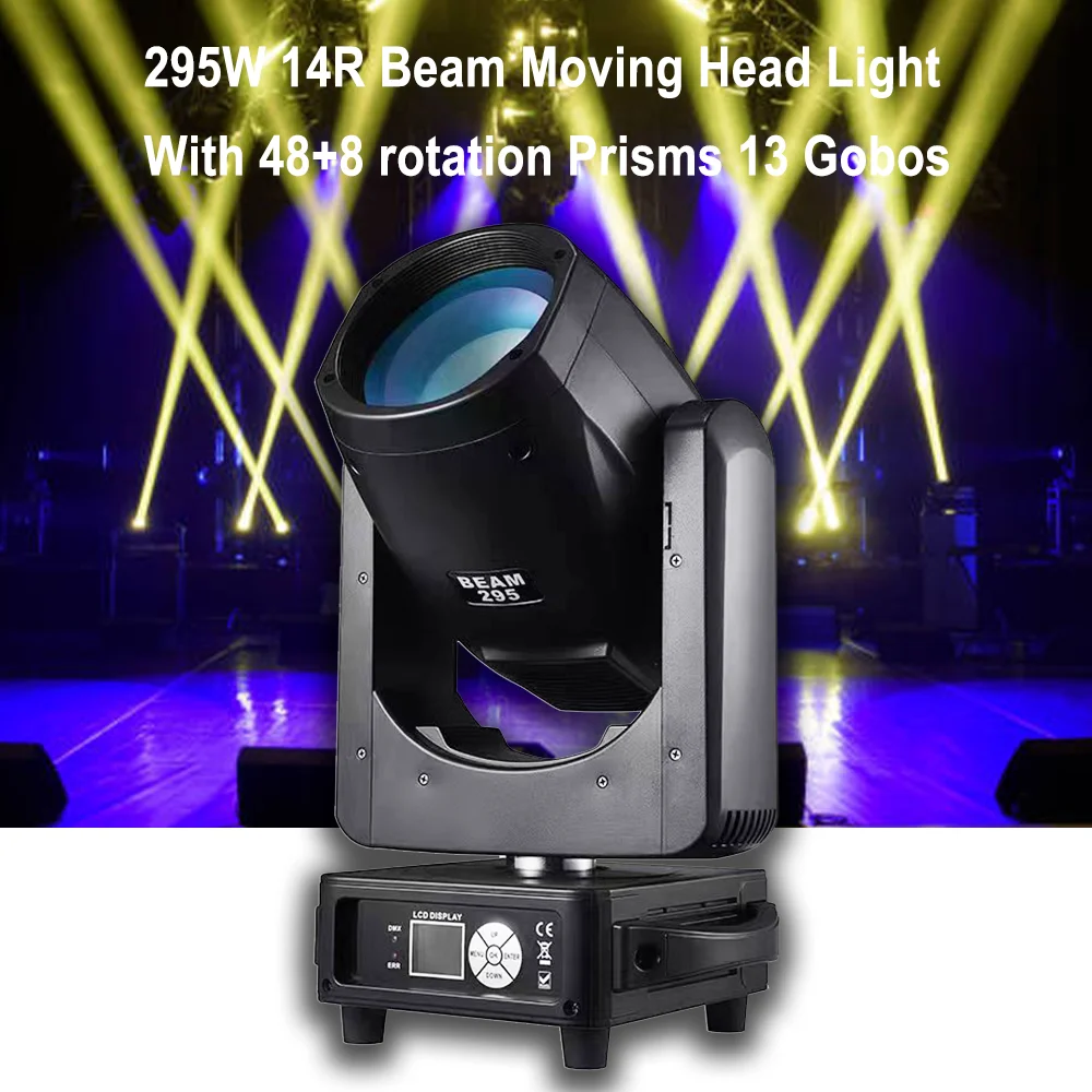 

295W 14R Beam Moving Head Light With 48+8 rotation Prisms 13 Gobos focus Rainbow strobe Effect DMX512 For DJ Disco wedding party