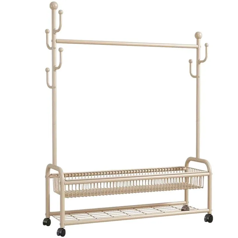 Floor Type Clothes Hang & Storage Rack Carbon Steel Easy Install Clothing Hat Holder Rack with Wheels 166cm Height Standing Type