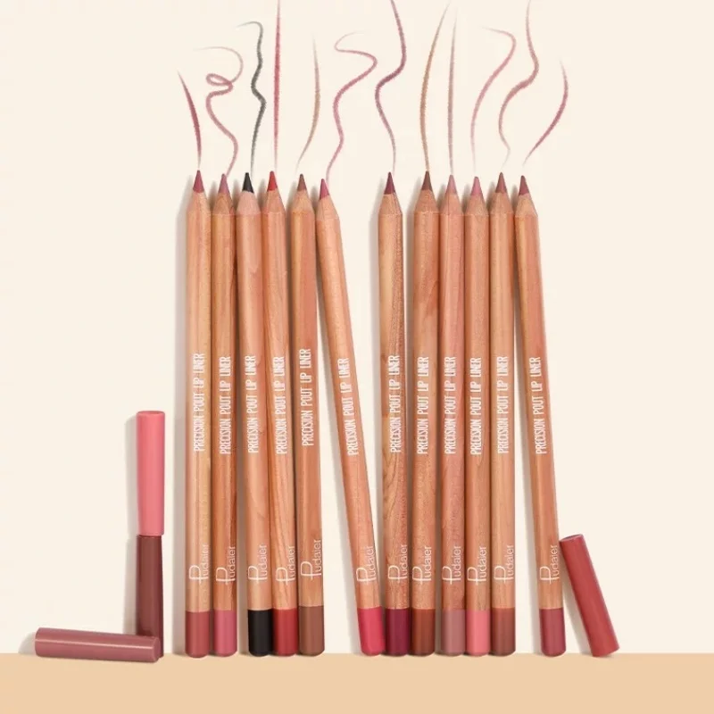 Matte Lipliner ปากกา Nude สีน้ําตาลไม้ลิปสติกกันน้ําสวมใส่ Non-stick Cup Lip Contouring ปากกา Professional แต่งหน้า