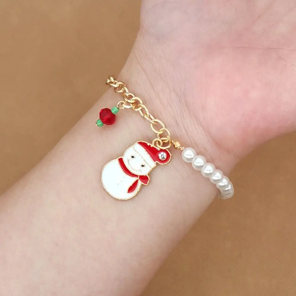 2 STKS Kerstman Kerst Armbanden Verstelbare Charms Sneeuwpop Kerstboom Bangle Hanger Imitatie Parel Armband Kerstmis