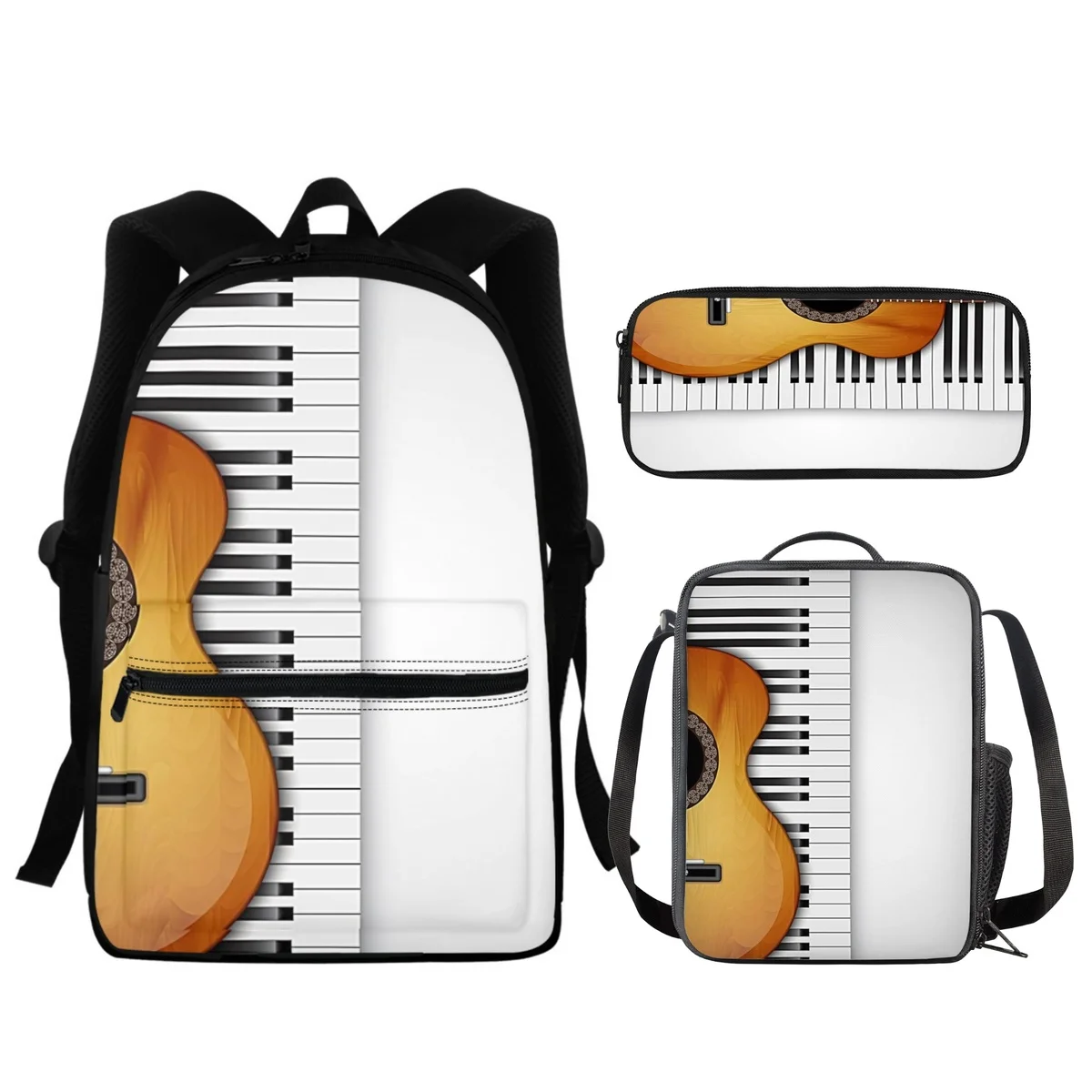 FORUDESIGNS gitara płomień projekt Bookbags 3 sztuk/zestaw piórnik studenci torba na ramię przekątnej obiad muzyka przenośne Mochila