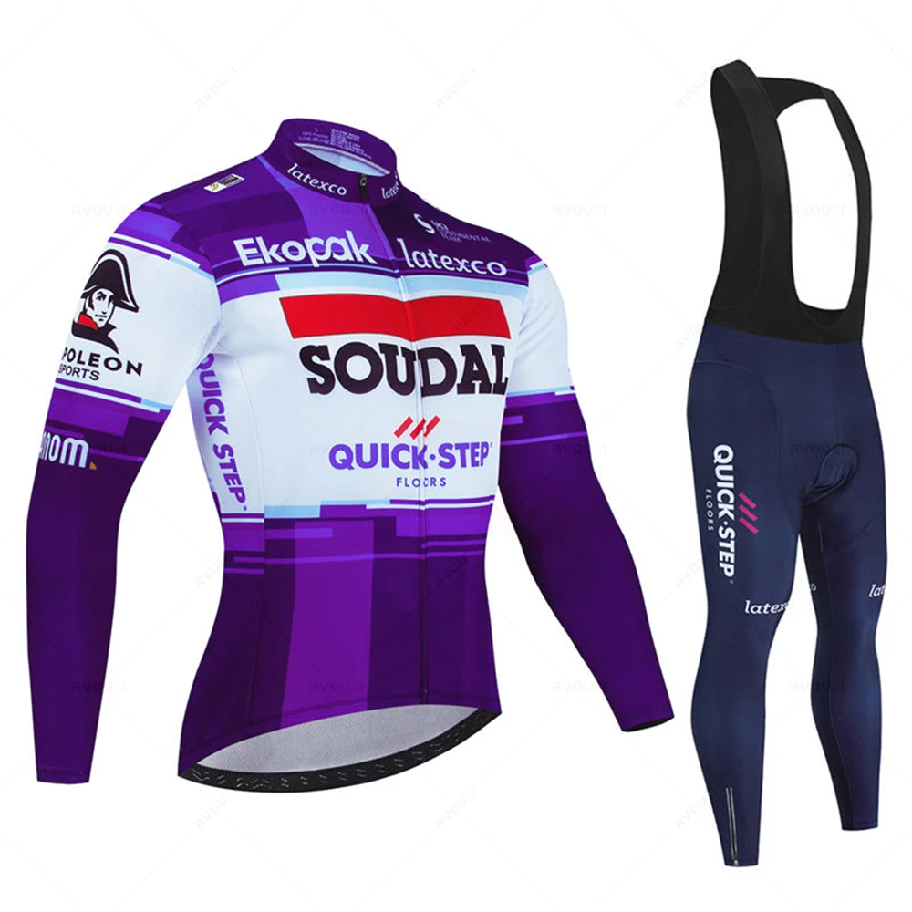 Autumn Quick-Dry Soudal Quick Step Long Sleeve Cycling Jersey Set MTB Bike Spring Racing Road Bicycle Clothing Maillot Ciclismo