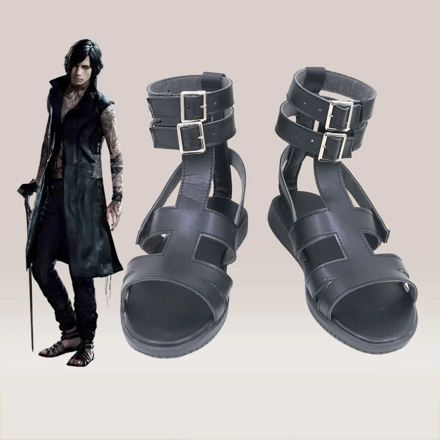 V コスプレ靴ハロウィンカーニバルブーツ PU レザー靴コスプレ小道具アニメアクセサリーカスタムメイド