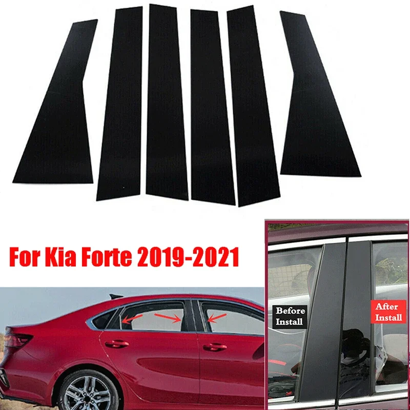 

6PCS Gloss Black Door Window Pillar Post Cover Trim Decal Sticker Decoration Accessories Fit for Kia Forte Sedan 2019-2023