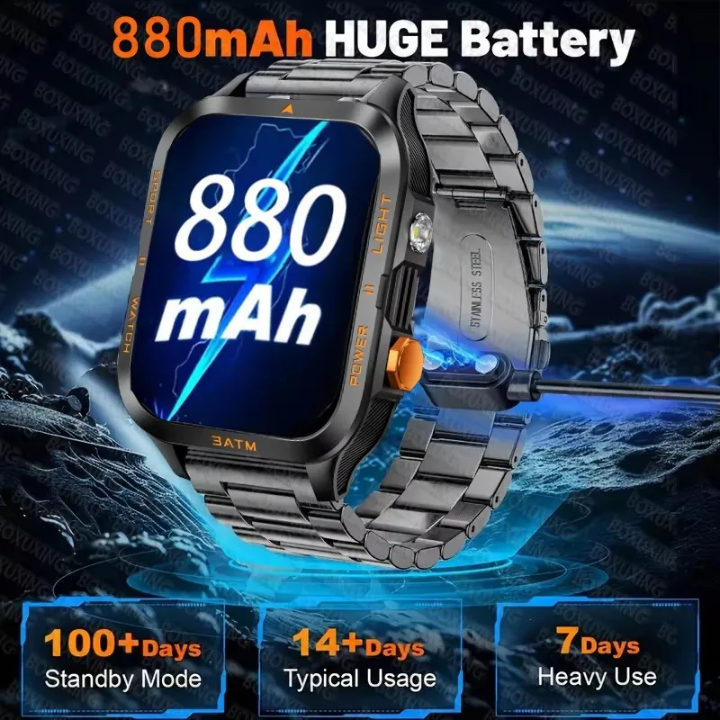 

Часы IPX8, водонепроницаемые, спортивные, умные часы для мужчин, HD-экран, 880 мАч, большая батарея, длительное время ожидания, Bluetooth-вызов, 2026 Новинка