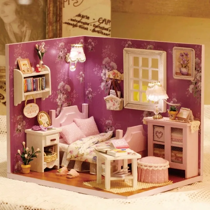 Purple Style Mini Wooden Doll House 3D Puzzle