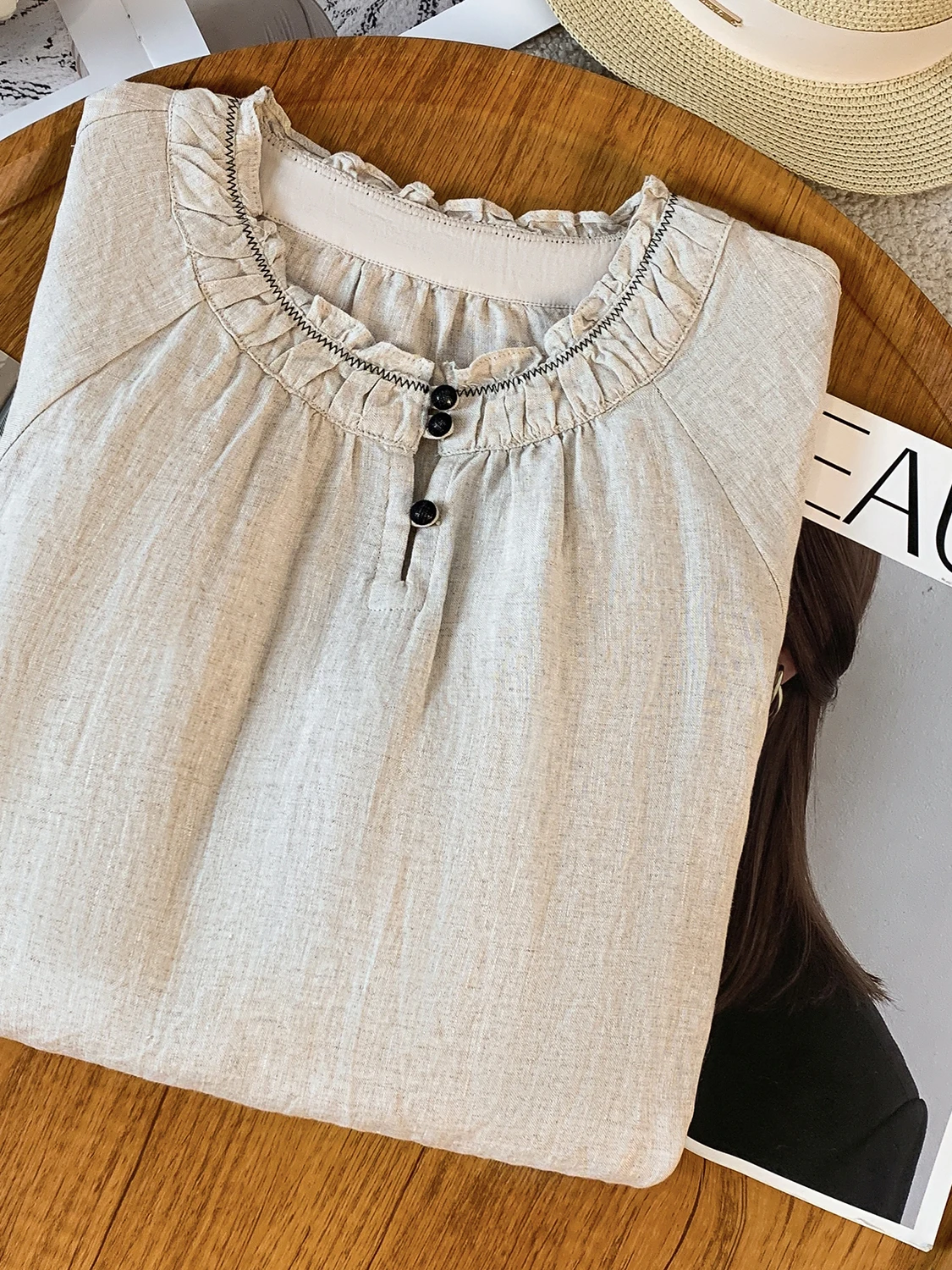 Dames losvallende lange Sve linnen katoenmix irt ronde Ne Pullover Vintage Sle Casual comfortabele ademende top