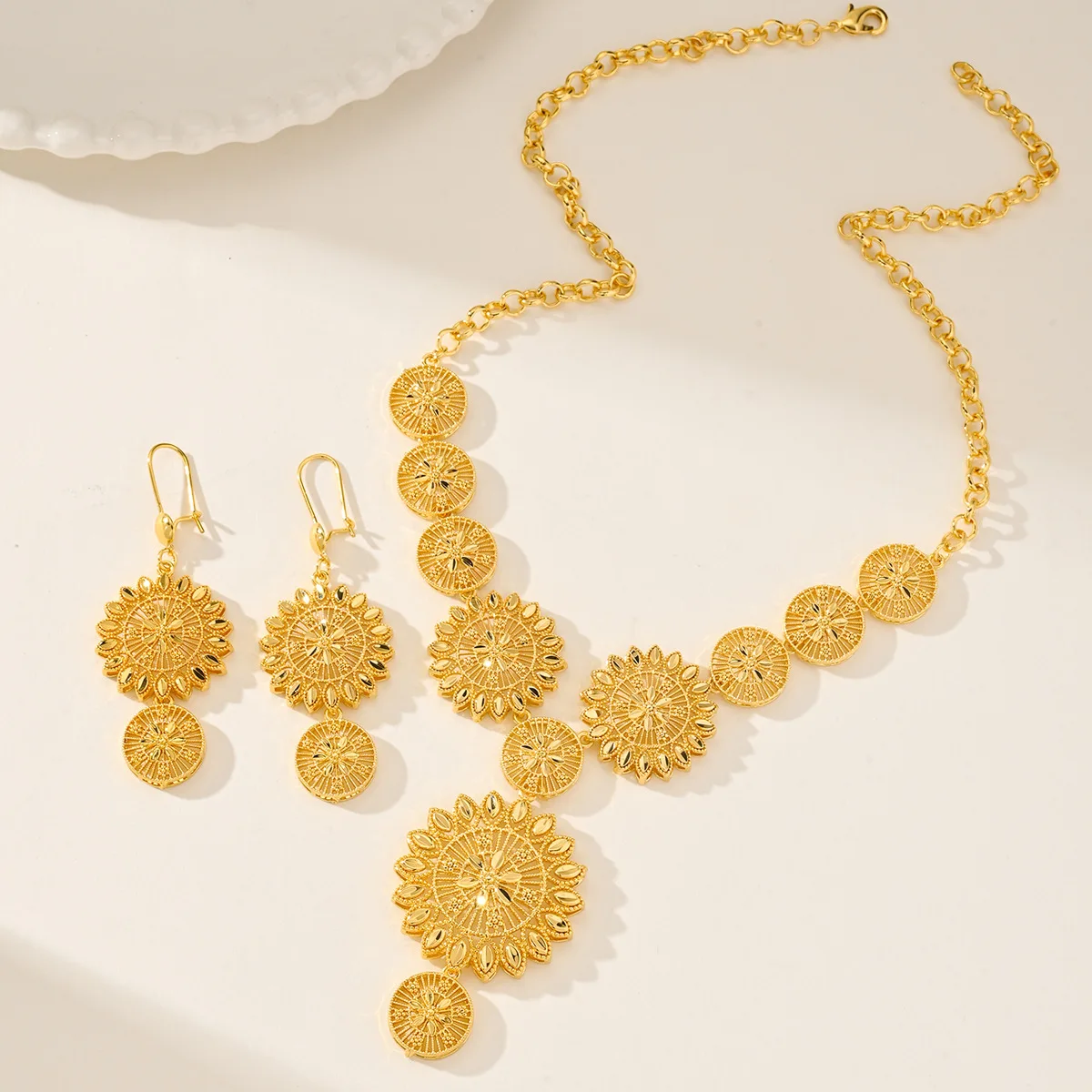 9999 Gold Dubai Middle East Jewelry Set for Women, Necklace and Earrings, Bridal Collection, Direct Factory Sale