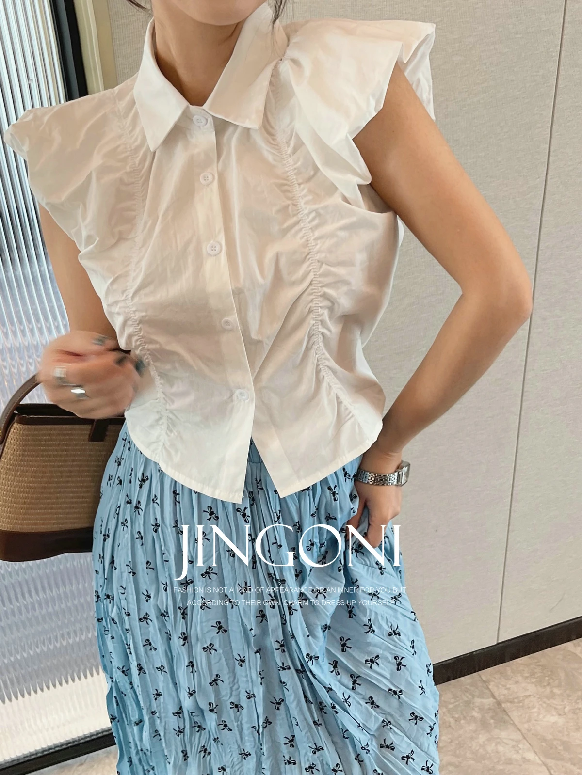 

White Shirts Blouses Y2k Women Clothing 2024 Summer Fashion Korean Style Elegant Vintage Shirring Tops Short Sleeve Crop New