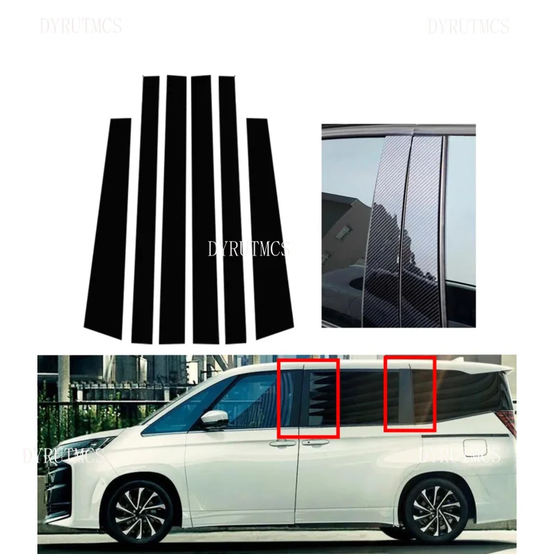 

6pcs Glossy Black Silvery Door Window Pillar Posts Trim Cover Decal Stickers Fit for Toyota Noah Voxy Esquire R80 2014 2015-2021