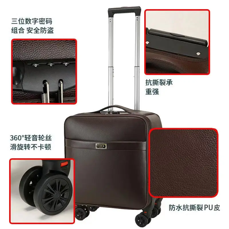 Trolley Suitcase Travel Case Universal Wheel Business Boarding Case 16 Inch 18 Inch 19 Inch With Password Lock Leather Carry-Ons