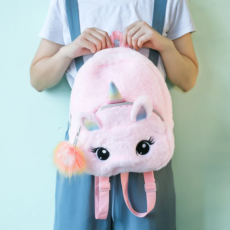 New Custom Embroidered Plush Backpack Personalized Name Kindergarten Unicorn Baby Girls Boys Shoulder Bag Cute Cartoon Backpack