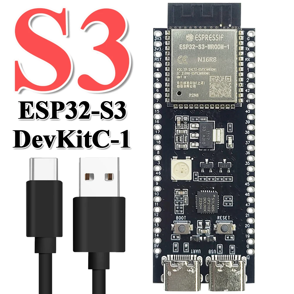 ESP32-S3-DevKitC-1 Development Board BT 2.4G Wifi Module for Arduino 8MB PSRAM 16MB FLASH Type-C ESP32 S3 N16R8 44Pin CP2102