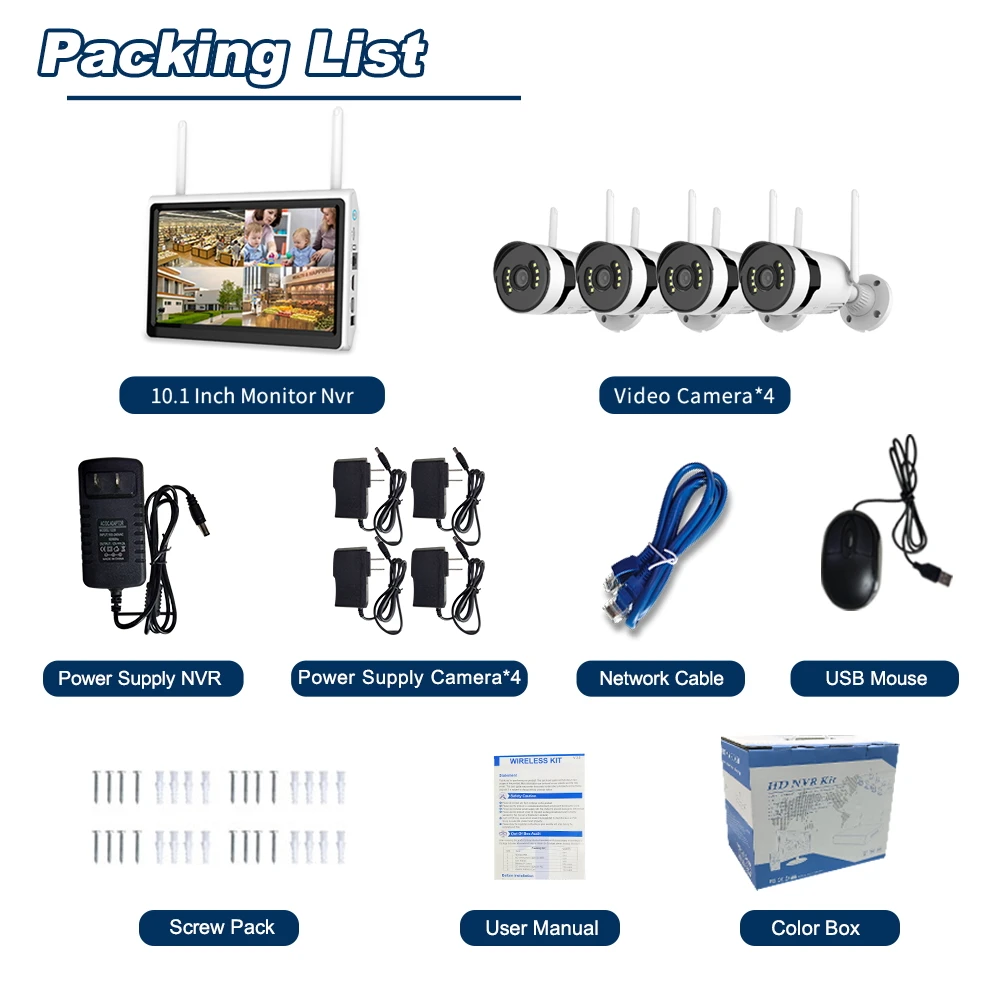 نظام مراقبة الدوائر التلفزيونية المغلقة الأمنية 4 قناة شبكة مسجل فيديو طقم NVR مجموعة كاميرا واي فاي داخلية خارجية #6