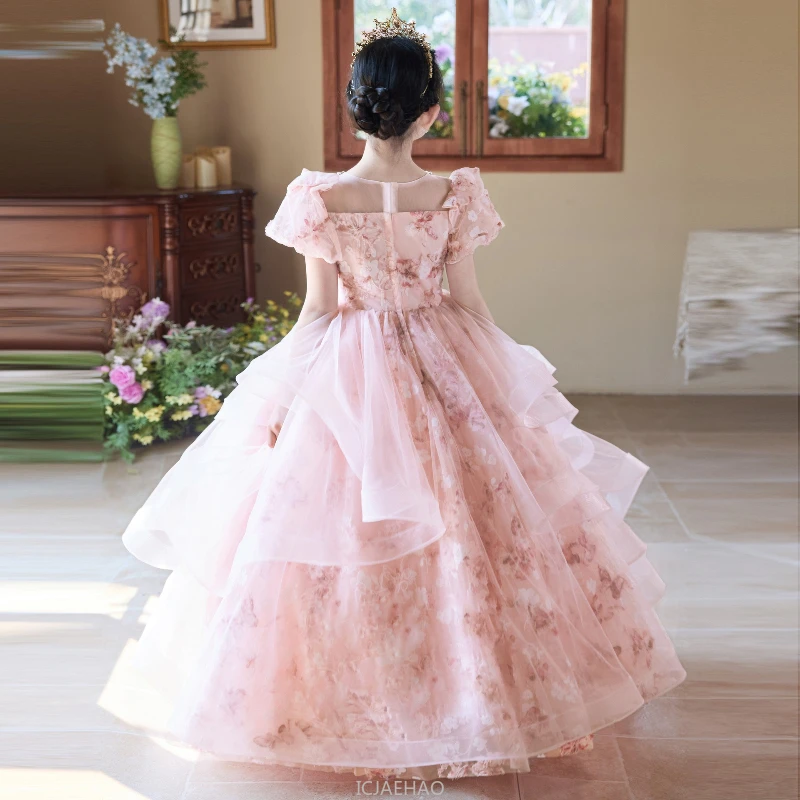 

Tutu Princess Pink Girls Dresses Birthday Party Costume Wedding Flower Girl Children Pageant Gown Piano Performance Outfit Dress