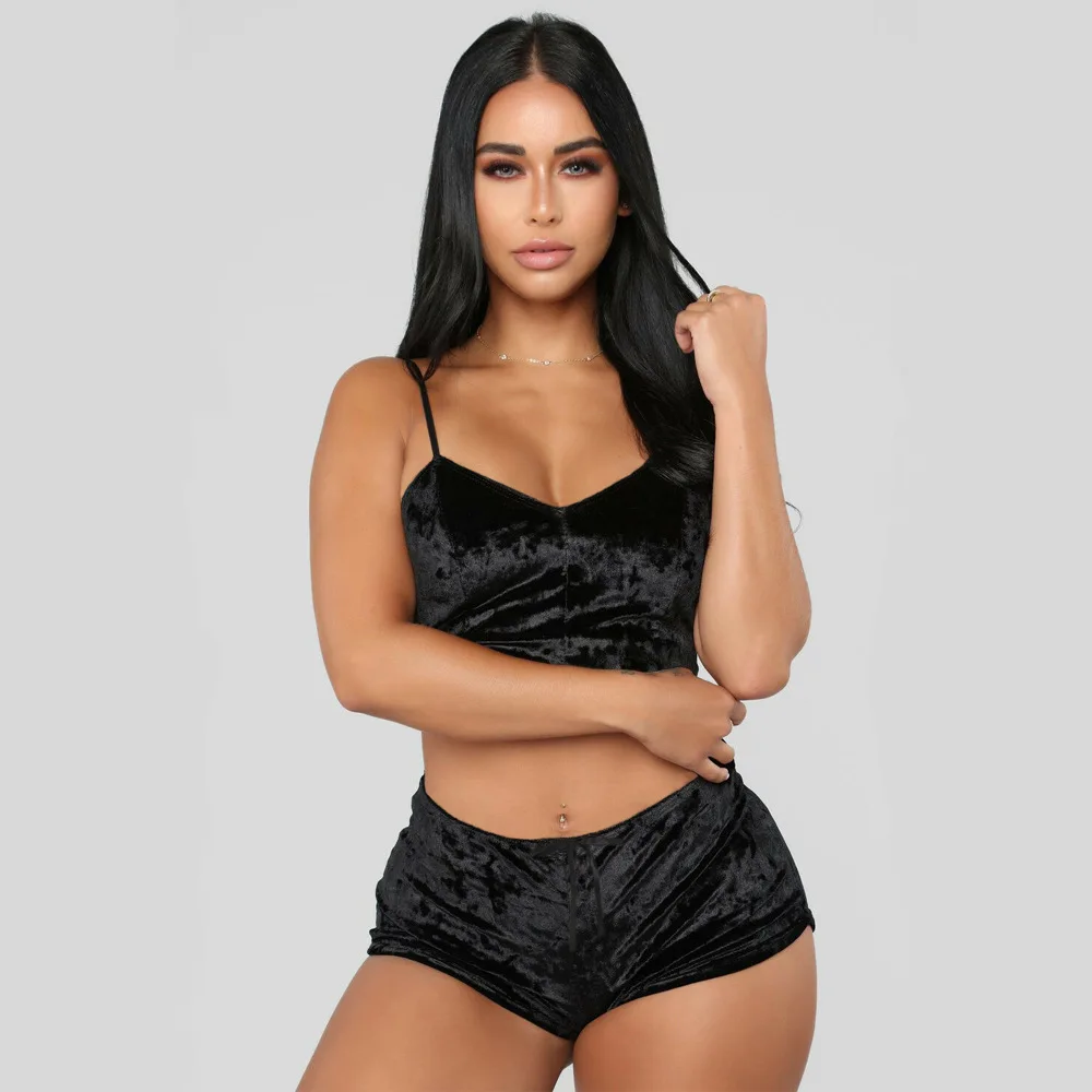 Sexy 2-piece Suit Tie Bow Waist Short Pant Casual Nightwear For Woman Clothes Short New In Matching Sets Camisole Crop Top Solid