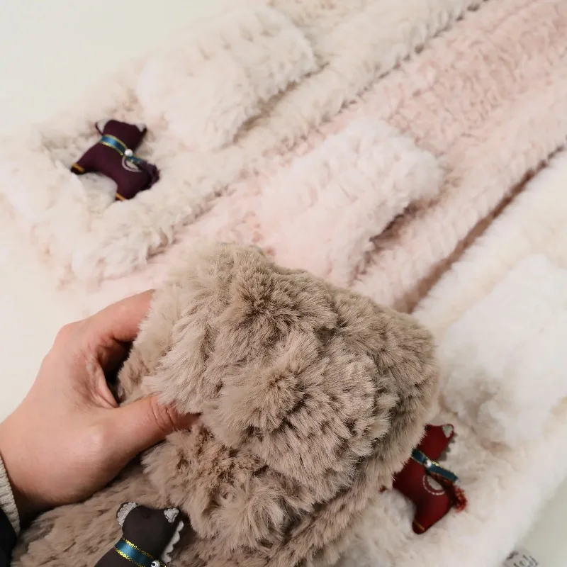 

Year of the Horse New Year Cute Pony Imitation Rex Rabbit Fur Plush Scarf Women's Furry Winter Warm Cross Small Scarf
