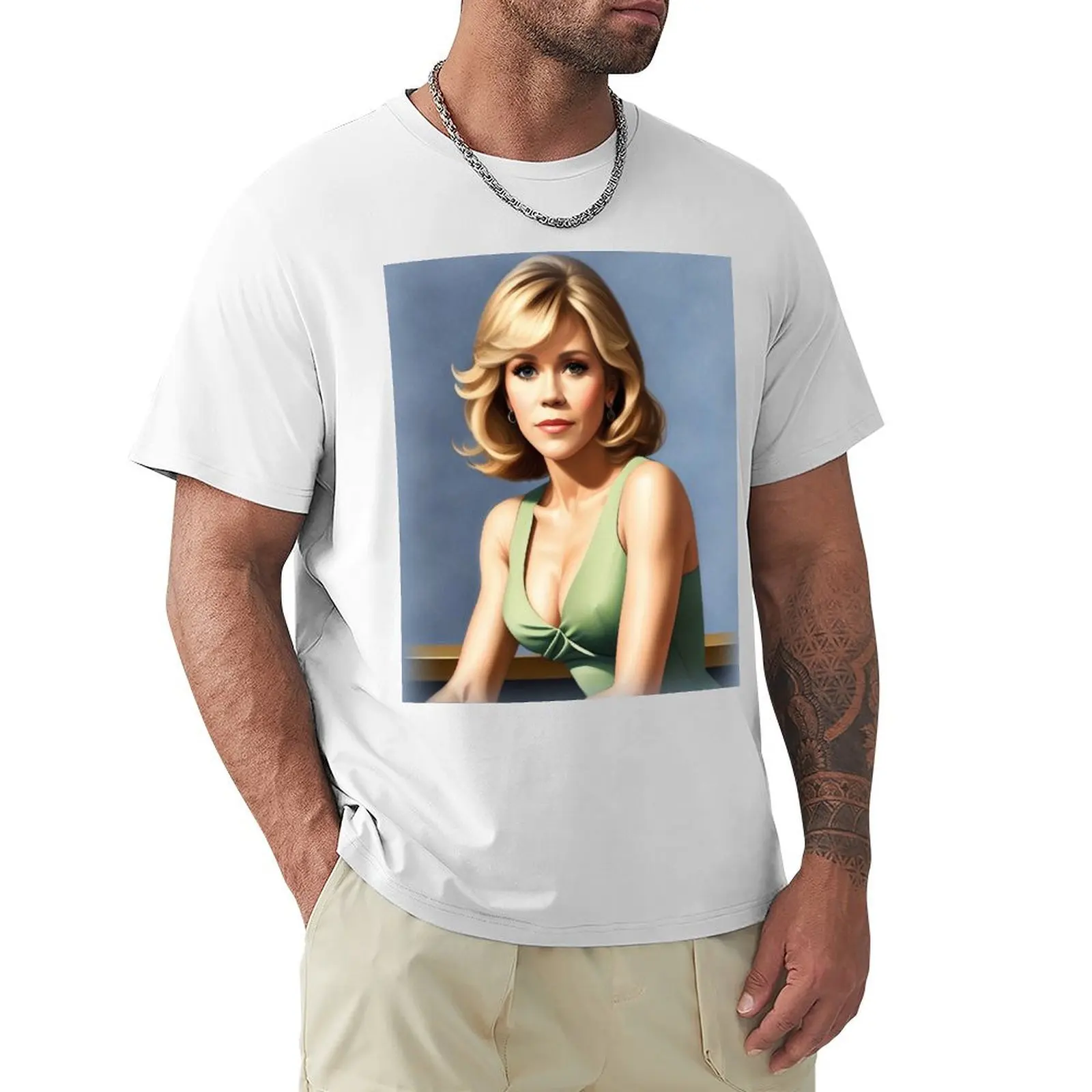 Jane Fonda, Actress T-Shirt boys whites vintage clothes sweat hippie clothes Short sleeve tee men