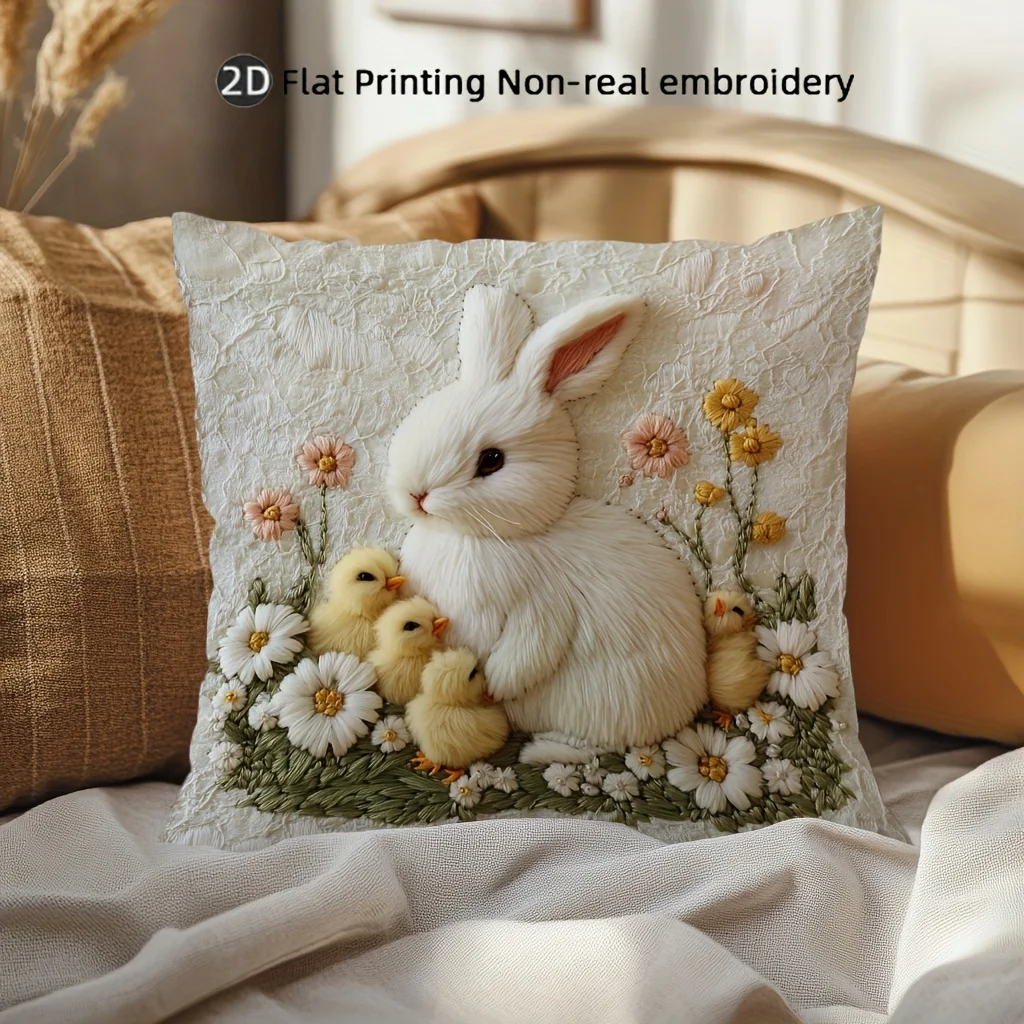 VIKAMA Easter Bunny Throw Cushion Set for Upholstered Living Room Sofa Covers for Bedroom Car Home Decor Pillow Covers